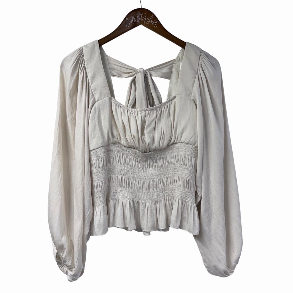 So Ho Top Puff Sleeve Silky Square Neck Top Blouse Shirt Long Sleeve